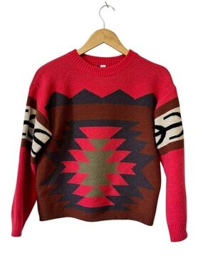 Southwest Aztec Print Sweater Colorful Pink Coastal Cowgirl Womens Small